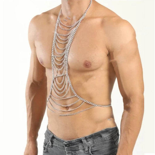 Mens Body Chains Festival Cosplay Jewelry Tops Chest Necklace - Mubimart