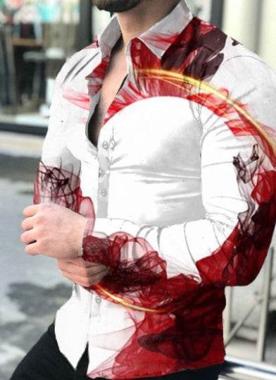 European And American Mens Printed Shirt Cardigan Longsleeved Shirt - Mubimart