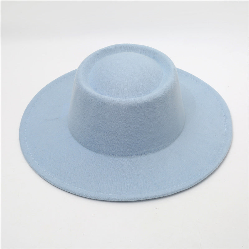 Retro Fedora 8cm Wide Brim Solid Color Concave-convex Dome Woolen Hat