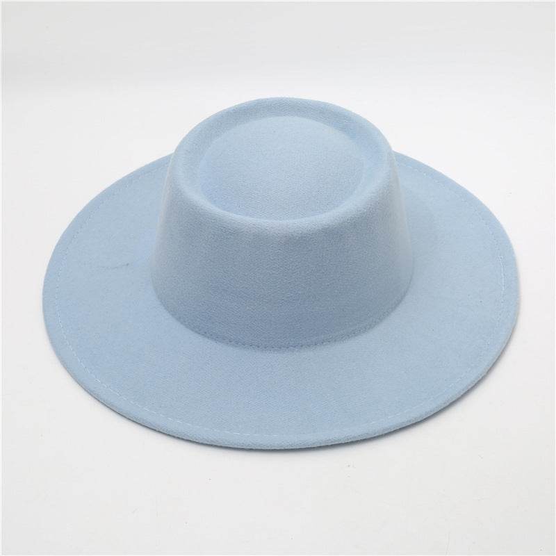 Retro Fedora 8cm Wide Brim Solid Color Concave-convex Dome Woolen Hat - Mubimart