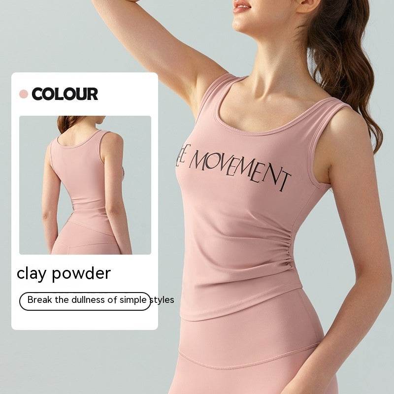 Yoga Vest Women's Fixed Cup Waist Slim Sports Top Workout Clothes - Mubimart