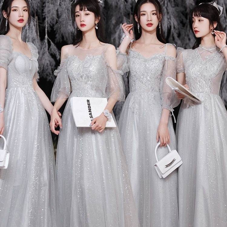 Gray Bridesmaid Pick-up Sisters Group Graduation Evening Dress - Mubimart