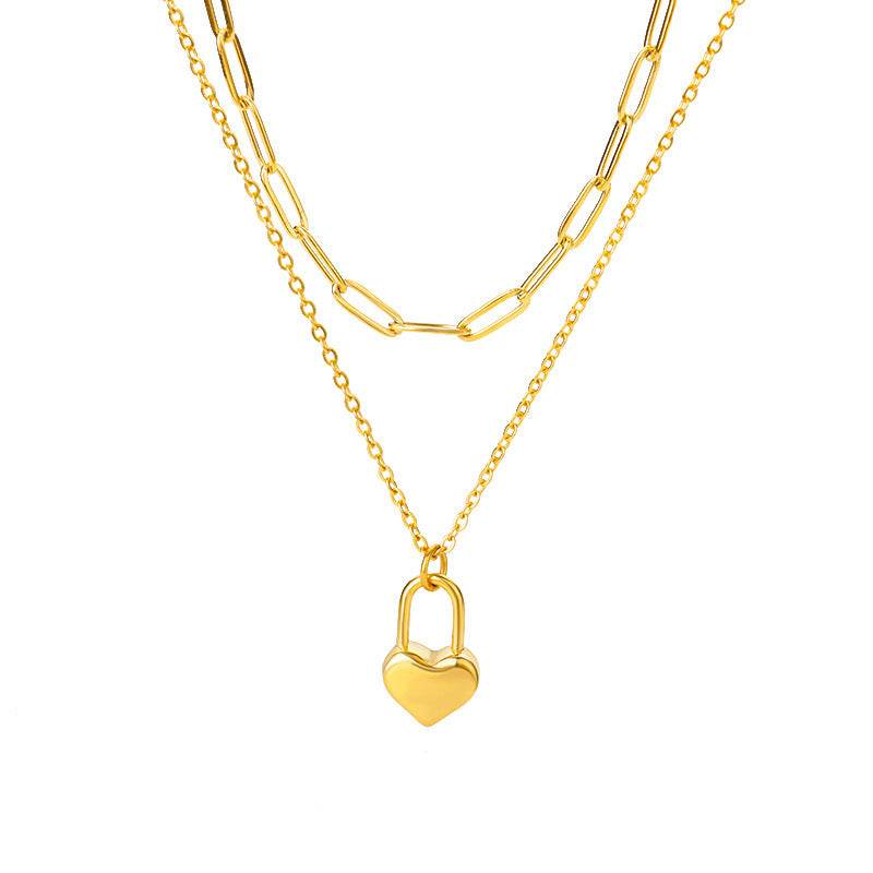 Fashion Jewelry Multilayer Heart Pendant Necklaces For Women Stainless Steel Chain Choker Zircon Moon Star Necklace Femme Wedding Jewelry Gift - Mubimart