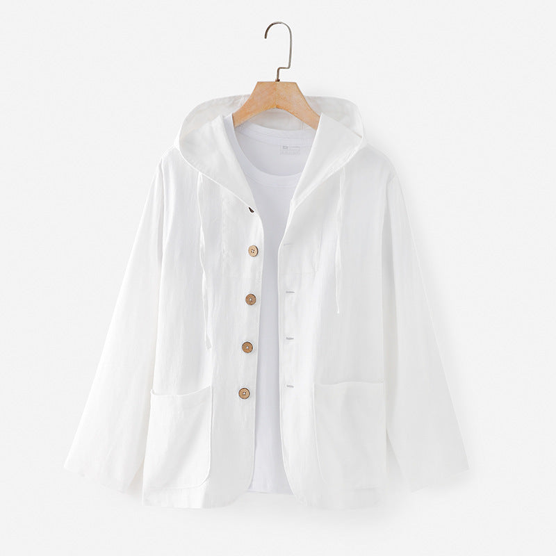 Linen Shirt Casual Linen Hooded Loose Breathable Jacket