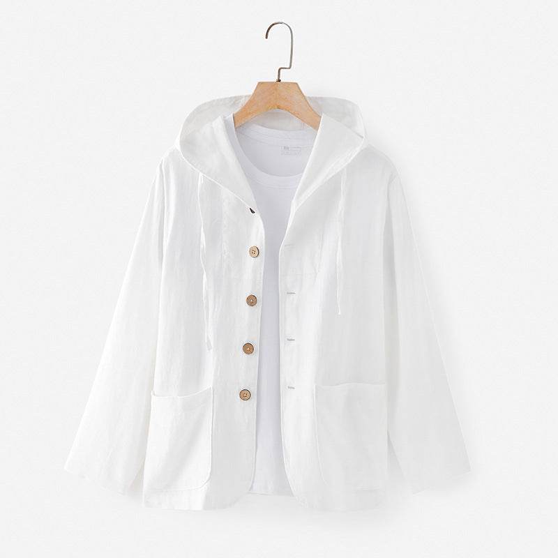 Linen Shirt Casual Linen Hooded Loose Breathable Jacket - Mubimart