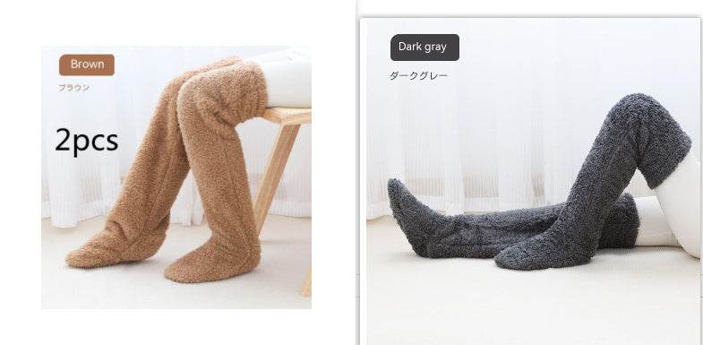 Over Knee High Fuzzy Long Socks Winter Warm Cold Leg Knee Joint Cold-proof Stockings Home Floor Sleeping Socks - Mubimart