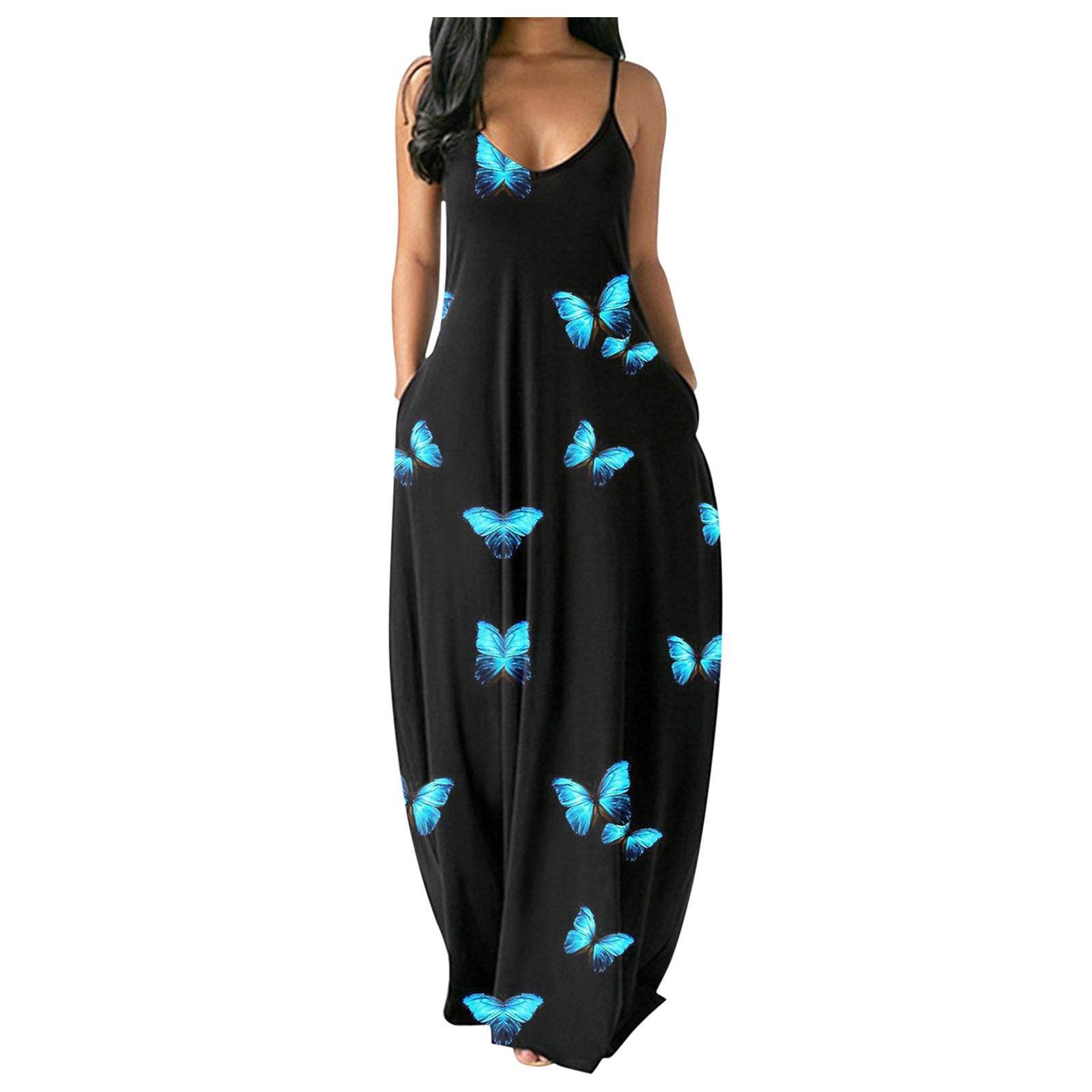Casual Print Plus Size Sling Long Dress - Mubimart