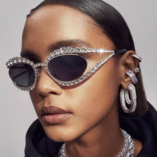 Fashionable Cat Eye Shaped Diamond Studded Sunglasses - Mubimart