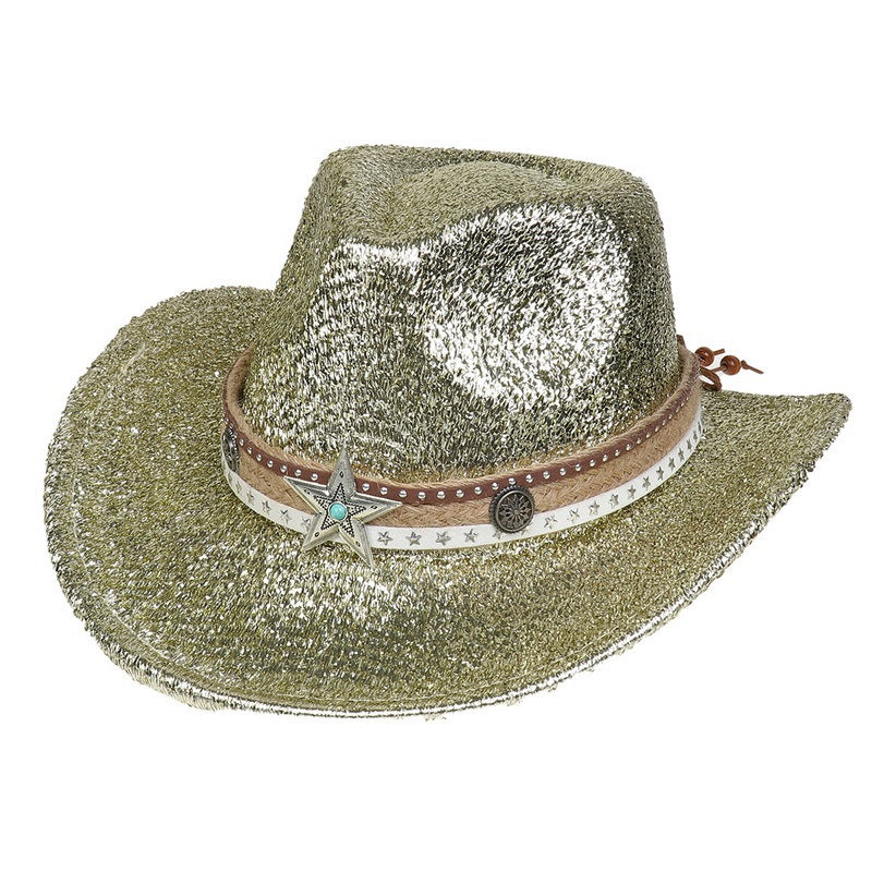 Festival Party Versammlung Silber Western Denim Fedora Hut Filz