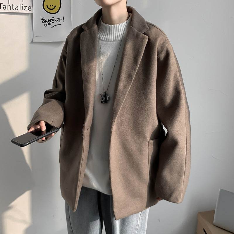 Woolen Blazer Men's Thickened Leisure Suit Loose And Handsome Woolen Coat - Mubimart