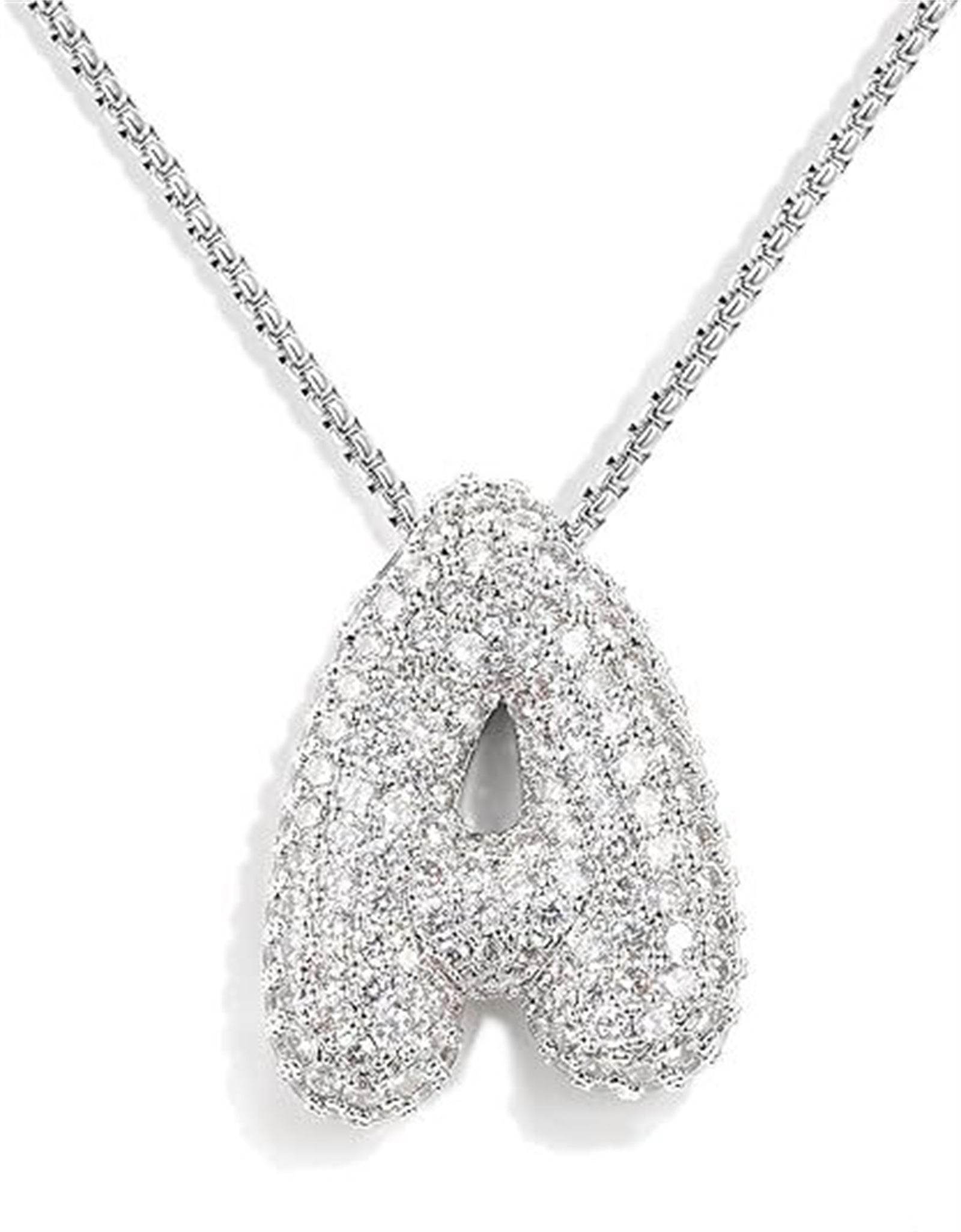 Brass Zircon Balloon English Letter Necklace - Mubimart