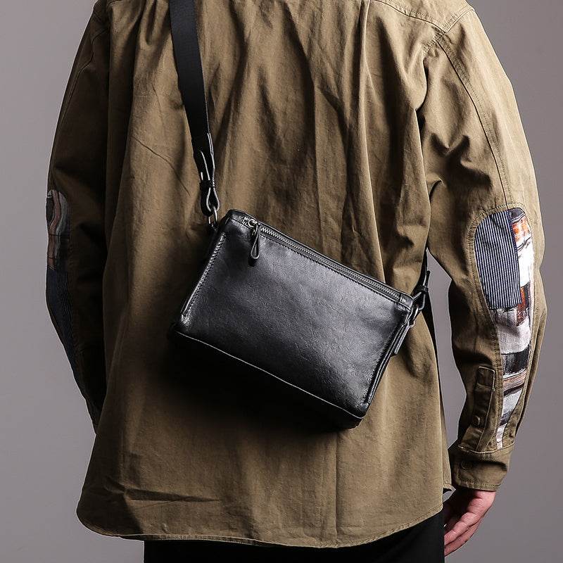 Mens Fashion Retro Casual Cowhide Shoulder Bag - Mubimart