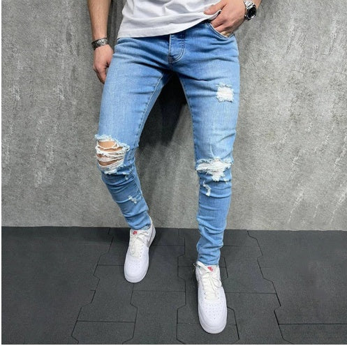 Modische, hellblaue, zerrissene Slim Fit Jeans