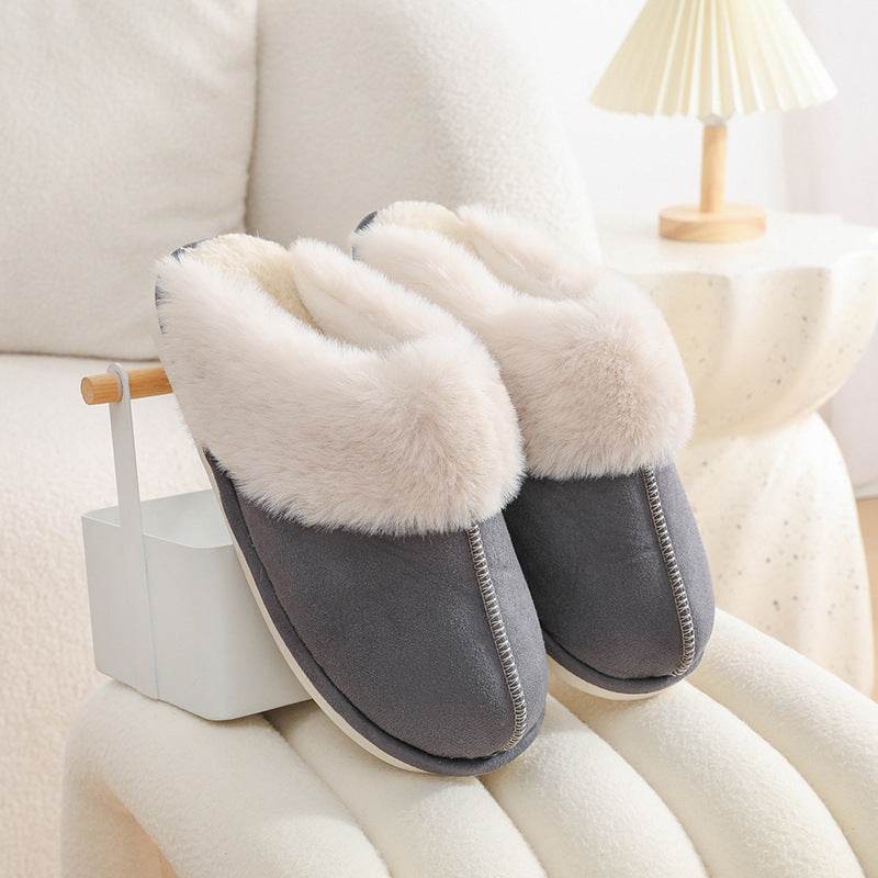 Winter Warm Plush Home Slippers Indoor Fur Slippers Women Soft Lined Cotton Shoes Comfy Non-Slip Bedroom Fuzzy House Shoes Women Couple - Mubimart