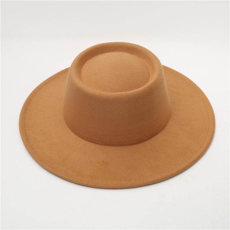 Retro Fedora 8cm Wide Brim Solid Color Concave-convex Dome Woolen Hat - Mubimart