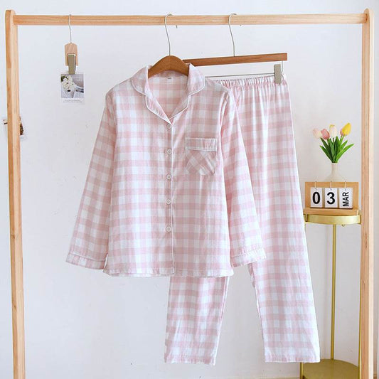 Couple's Cotton Long-sleeved Pajamas Spring And Autumn Large Size Thin Loungewear Suit - Mubimart