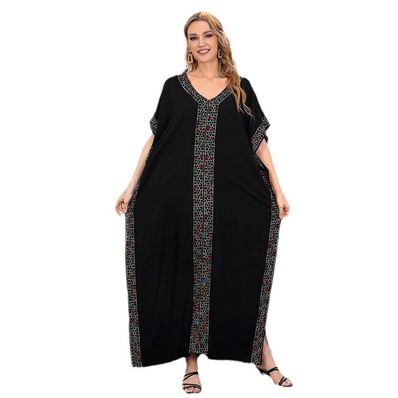 Rayon Embroidered Holiday Loose Plus Size Robe Dress - Mubimart