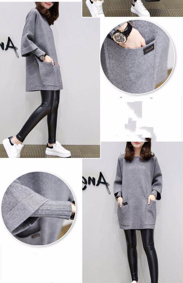 Europe Station Loose Large Medium Long Sleeved Sweater Fake Two Maternity Dresses - Mubimart