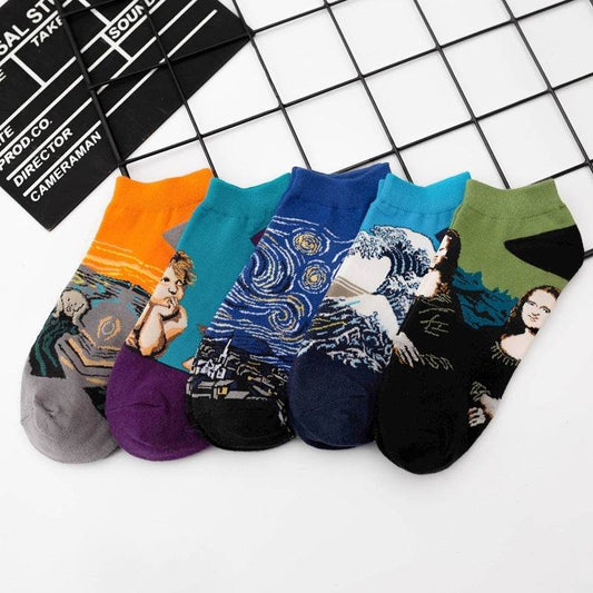 Retro Artistic Oil Painting All Cotton Low Cut Socks - Mubimart