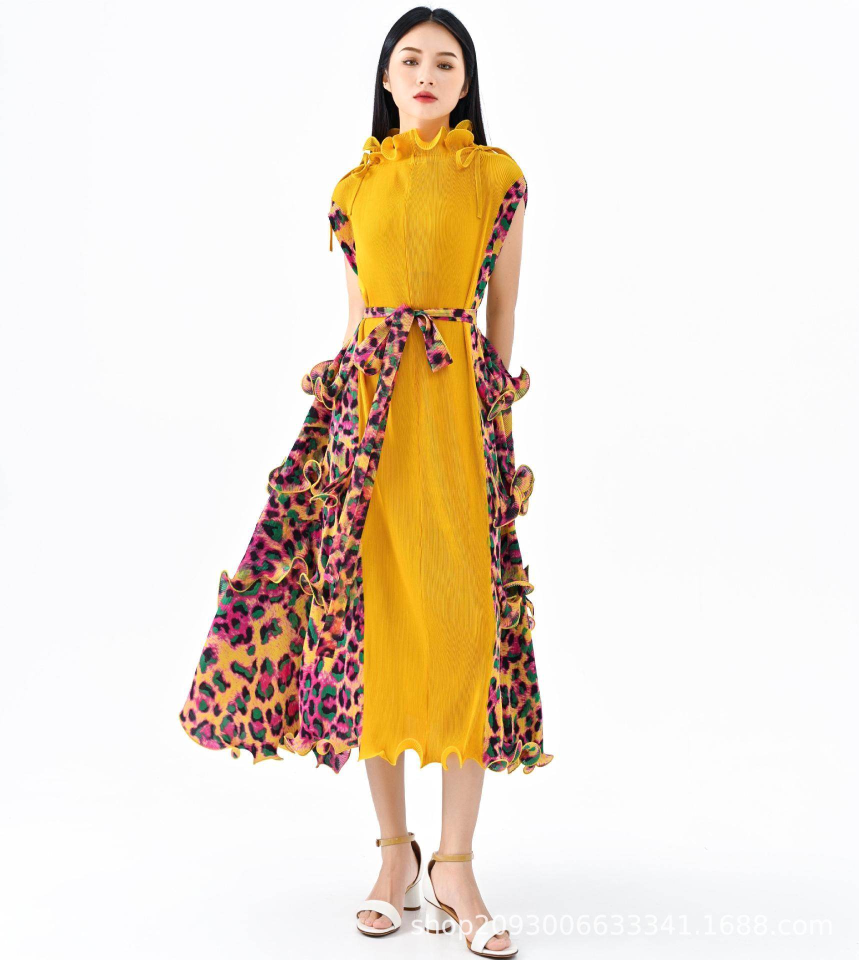 Leopard Print Plus Size Casual Dress Three-dimensional Ruffles - Mubimart