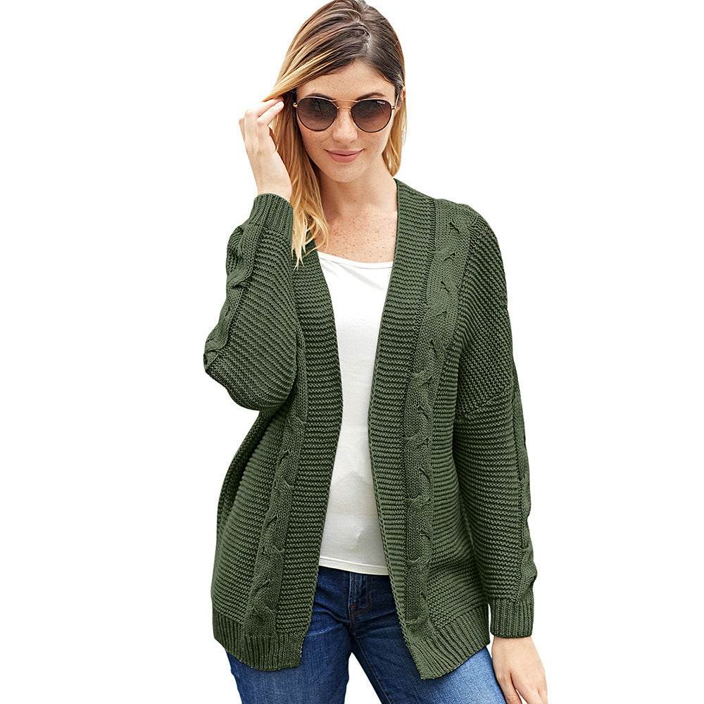 Cardigan Bat Long Sleeve Ribbed Knit Plus Size Cardigan - Mubimart