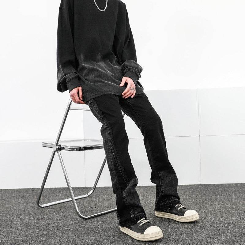 Black Bootcut Raw Hem Jeans Male - Mubimart