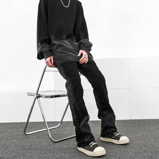 Black Bootcut Raw Hem Jeans Male - Mubimart