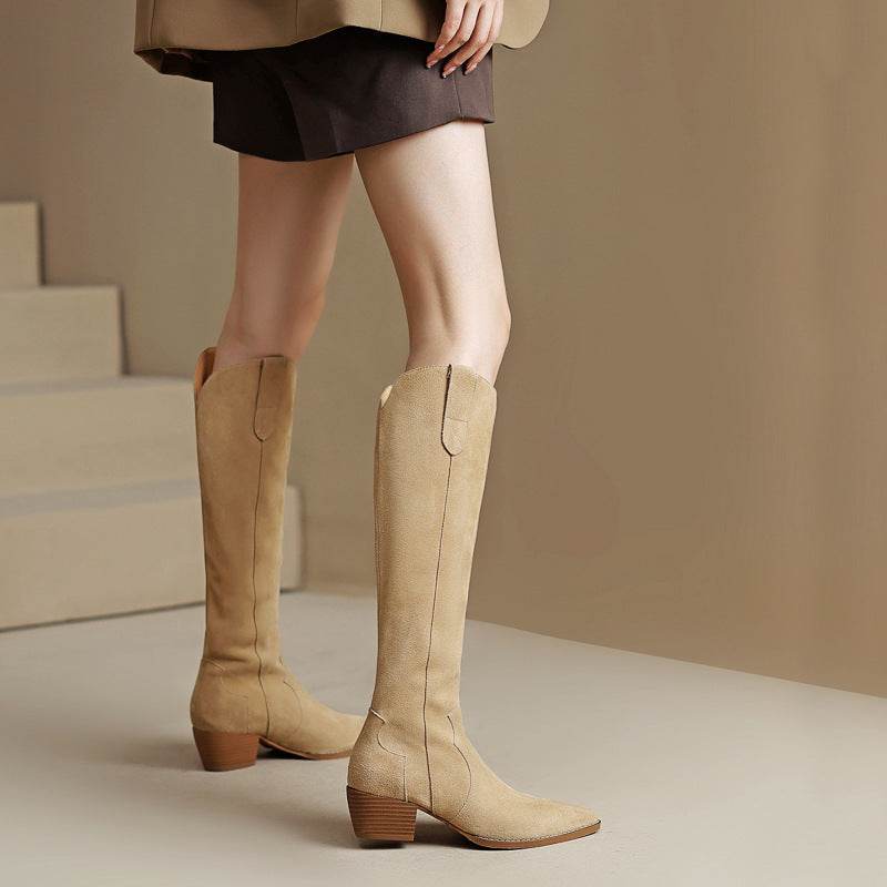 Retro Western Cowboy Boot Pointed Chunky Heel - Mubimart