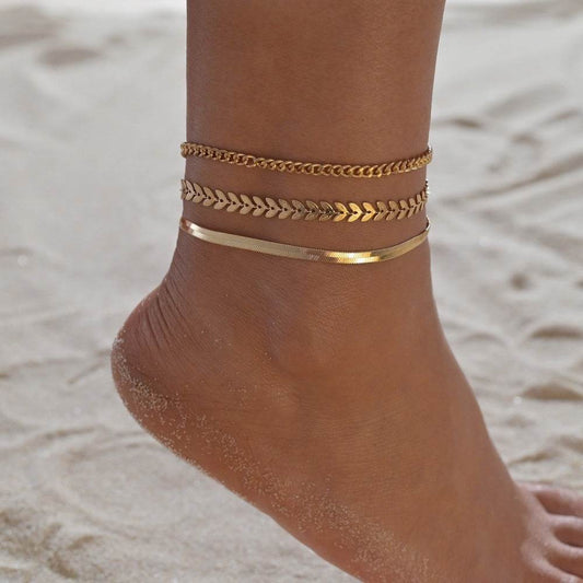 Personalized Retro Metal Texture Chain Leaves Anklets - Mubimart