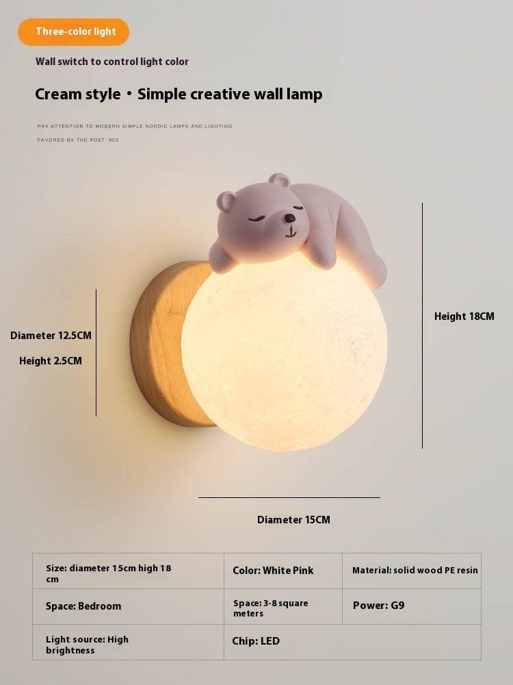 Moon Wall Lamp Nordic Creative Children's Room Lamp Bedroom Bedside Lamp - Mubimart