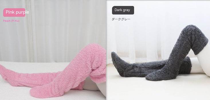 Over Knee High Fuzzy Long Socks Winter Warm Cold Leg Knee Joint Cold-proof Stockings Home Floor Sleeping Socks - Mubimart