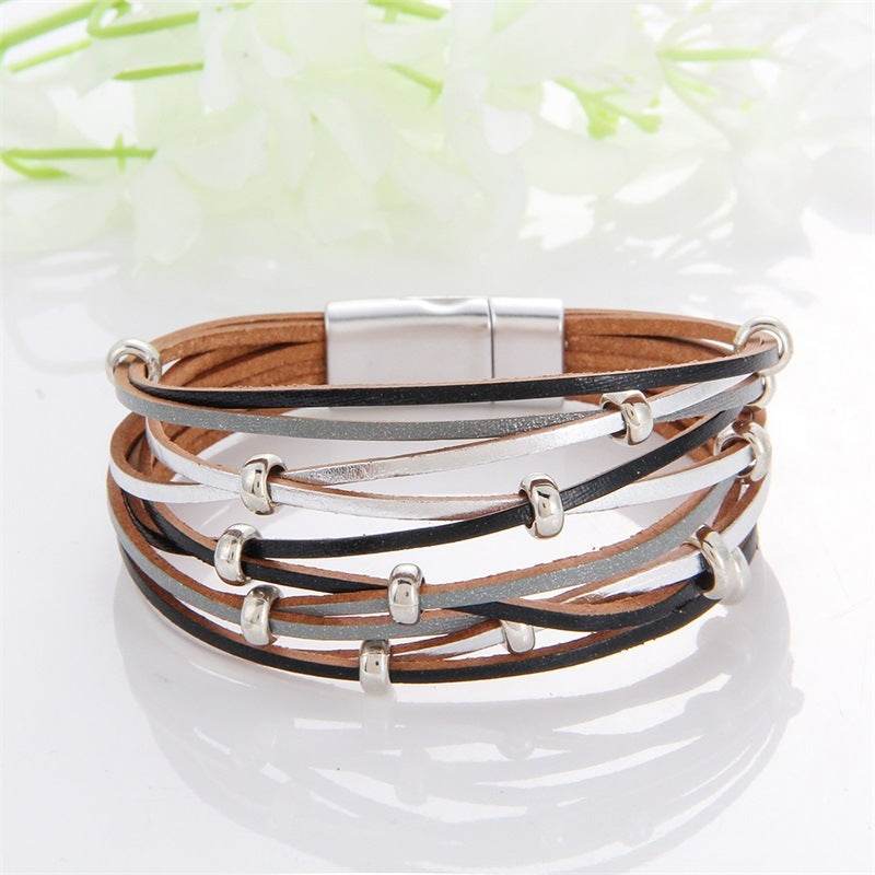 New Popular Multi-color Leather Charm Bracelet Men And Women Same Ornament Can Be Used As Gifts - Mubimart
