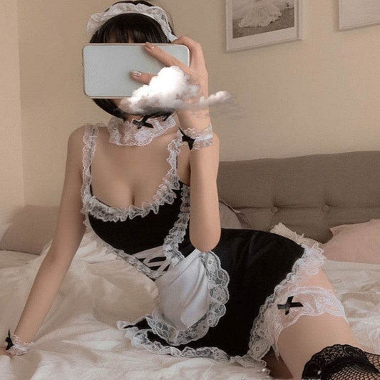 Maid Outfit Cute Lingerie Pajamas Lace Bra - Mubimart
