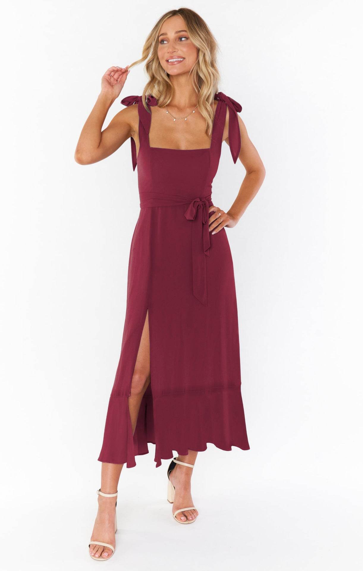 Women's Dresses Summer Elegant Bridesmaid Square Neck Ruffle Split Midi Formal Dress For Wedding Guest Cocktail Party - Mubimart
