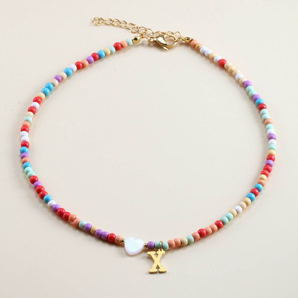 Colorful Beads Initial Choker For Women Stainless Steel Lett - Mubimart