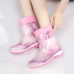 Warm And Velvet Rain Boots Mid-tube Flat Rain Boots