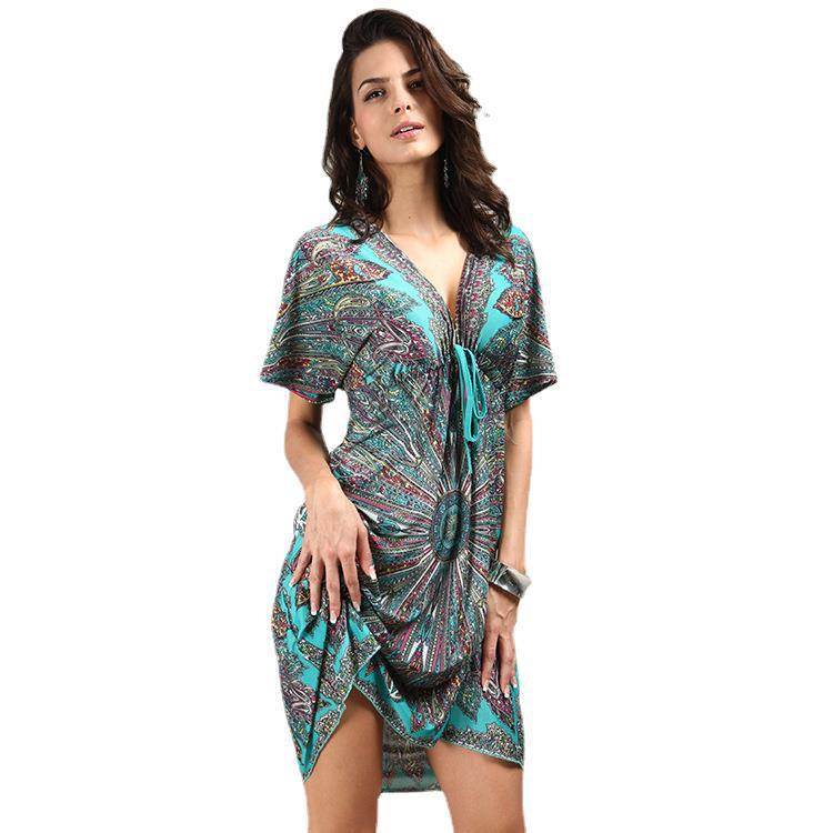 Plus Size Milk Silk Printed Midi Skirt Beach Dress - Mubimart