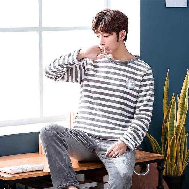 Long Sleeve Padded Flannel Pajama Suit - Mubimart