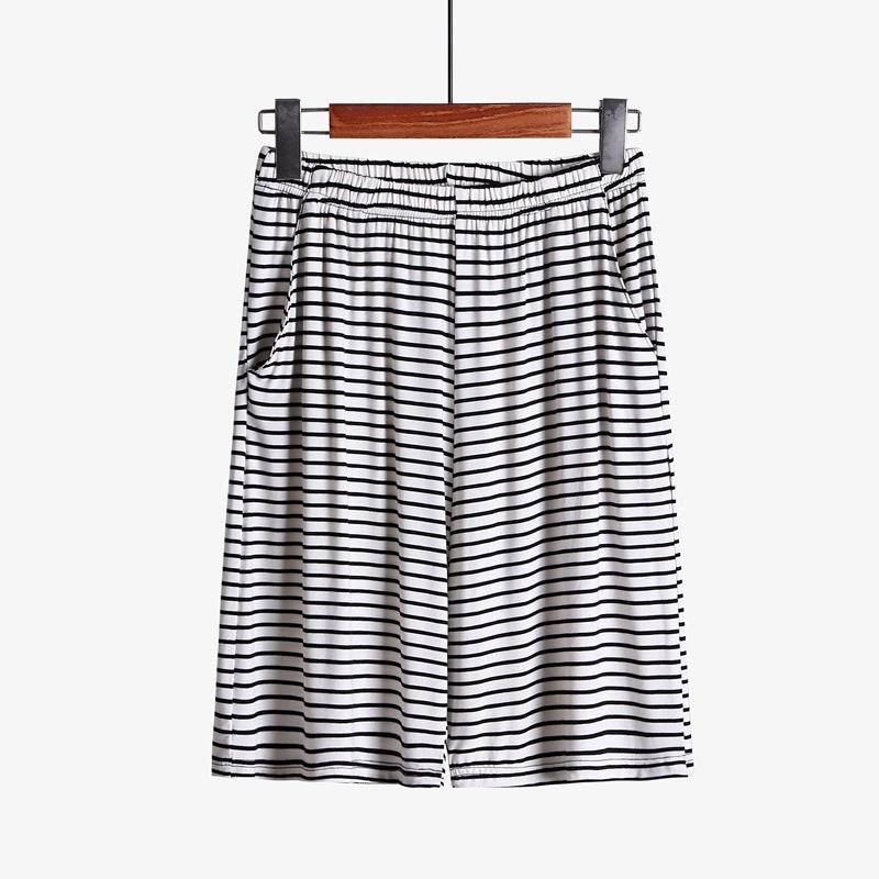 Loose Fitting Plus Size Outer Striped Loungewear Shorts - Mubimart