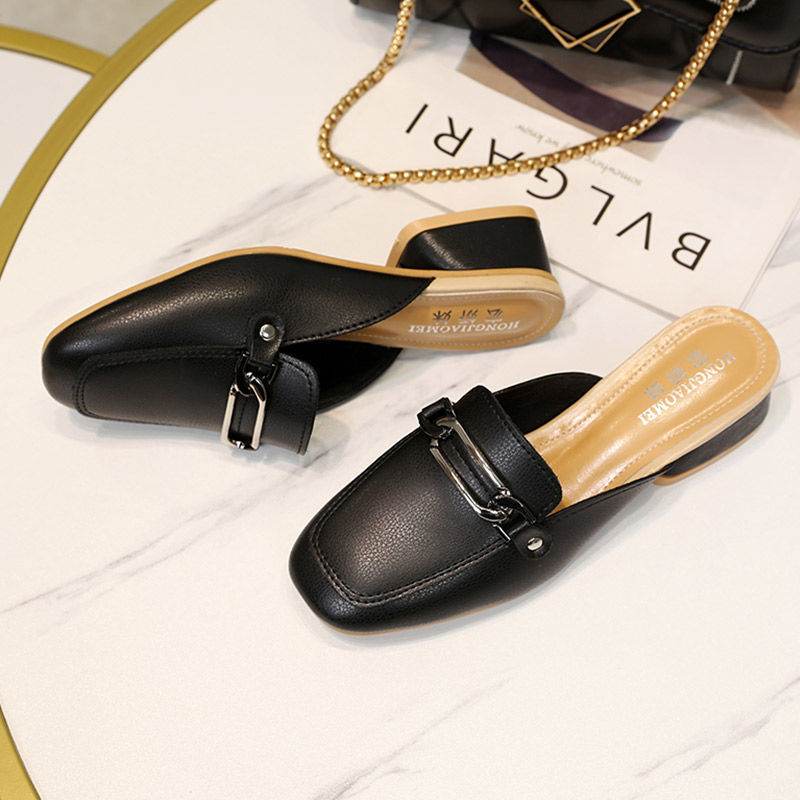 Square Toe Chunky Heel Mules Shoes Comfortable Women's Slippers - Mubimart