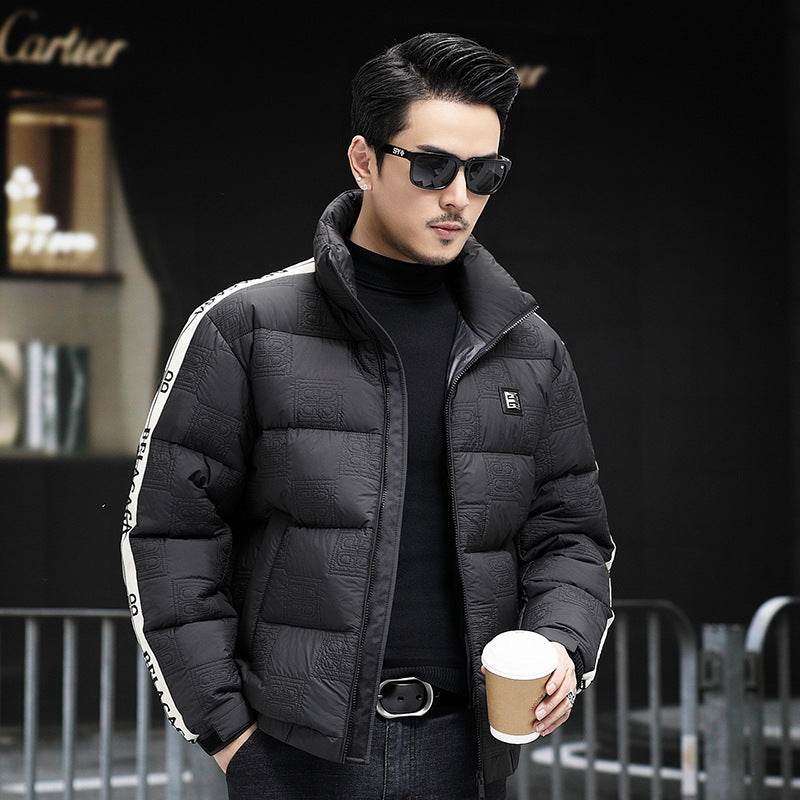 Down Jacket Men's Stand Collar Knitted Sleeve Casual Duck Down Coat - Mubimart