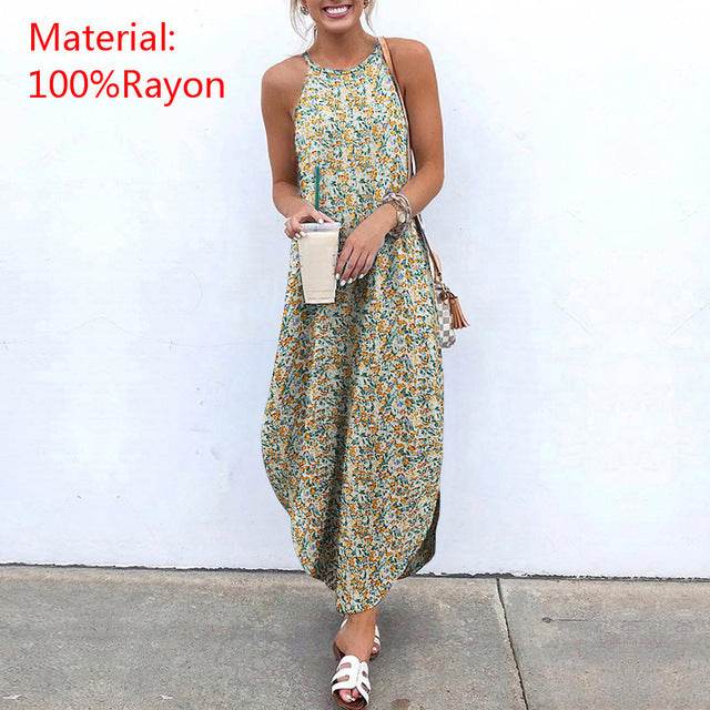 Sexy Sleeveless Print Maxi Dress - Mubimart