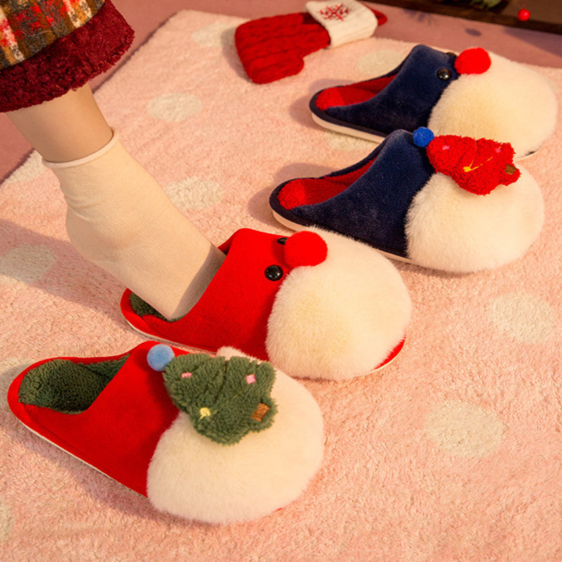 Winter Plush Slippers Christmas Cute Santa Claus And Christmas Tree Slipper Warm Anti-Slip House Shoes For Women - Mubimart -  