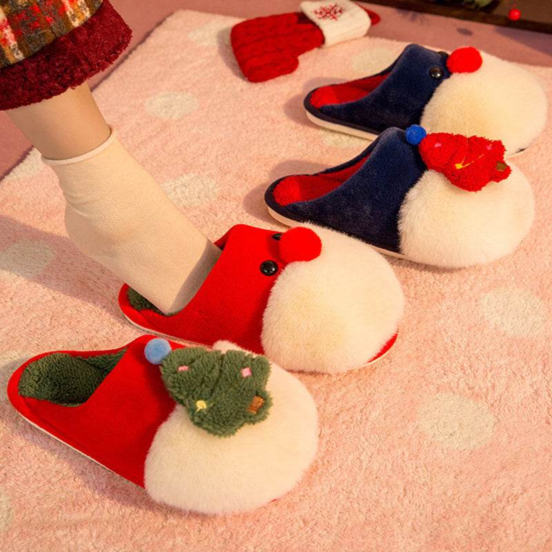 Winter Plush Slippers Christmas Cute Santa Claus And Christmas Tree Slipper Warm Anti-Slip House Shoes For Women - Mubimart