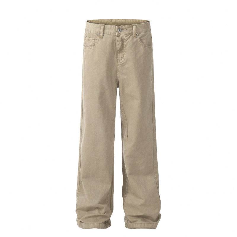 Khaki Casual Pants High Sense Basic Loose Straight-leg Trousers - Mubimart