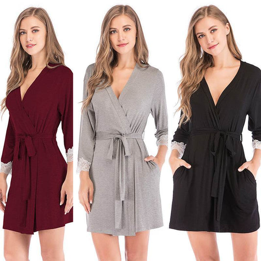 Ladies Cardigan Bathrobe Nightgown Thin Modal Fabric Nightgown - Mubimart