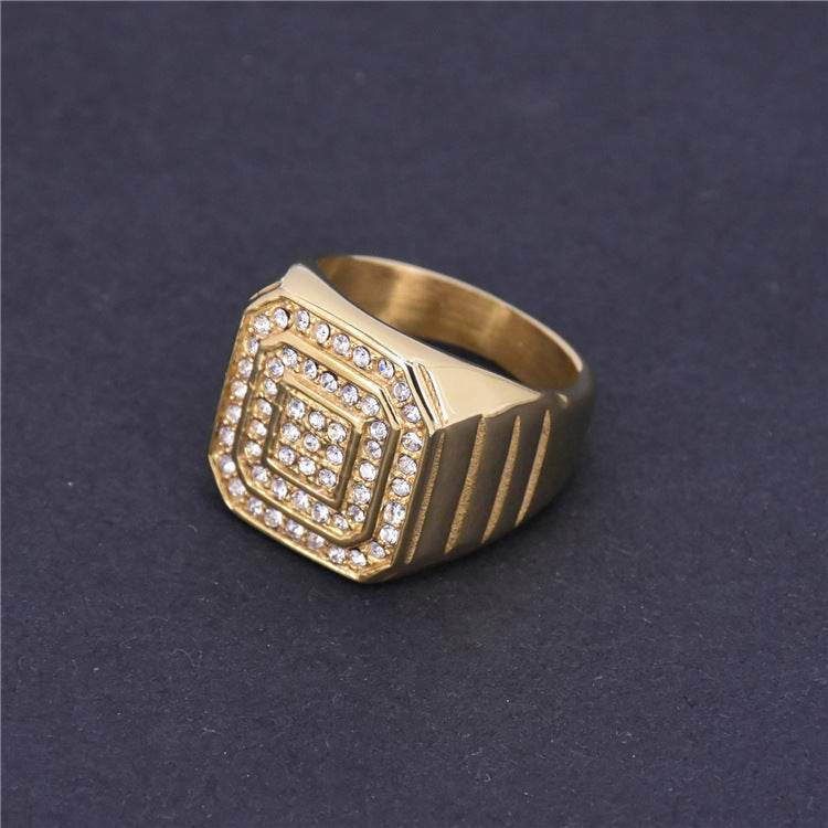 Hip-hop Punk INS Style Titanium Steel Gold-plated Ring Trendy Men - Mubimart