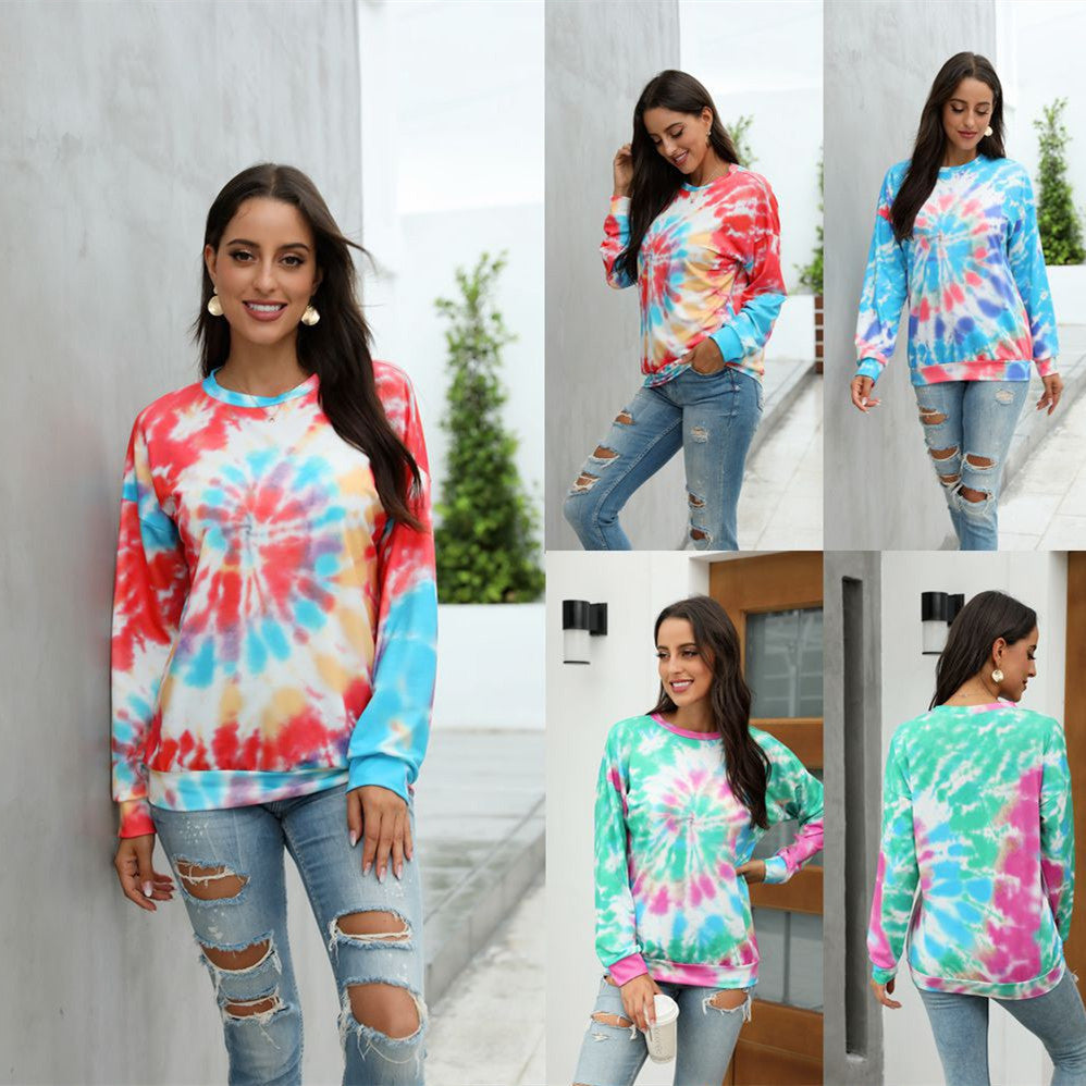 Women's Thin Pullover Plus Size Tie-dye Printed Gradient Pullover Sweatshirt Long Sleeve Harajuku Tops Femme New - Mubimart - Sweatshirt 