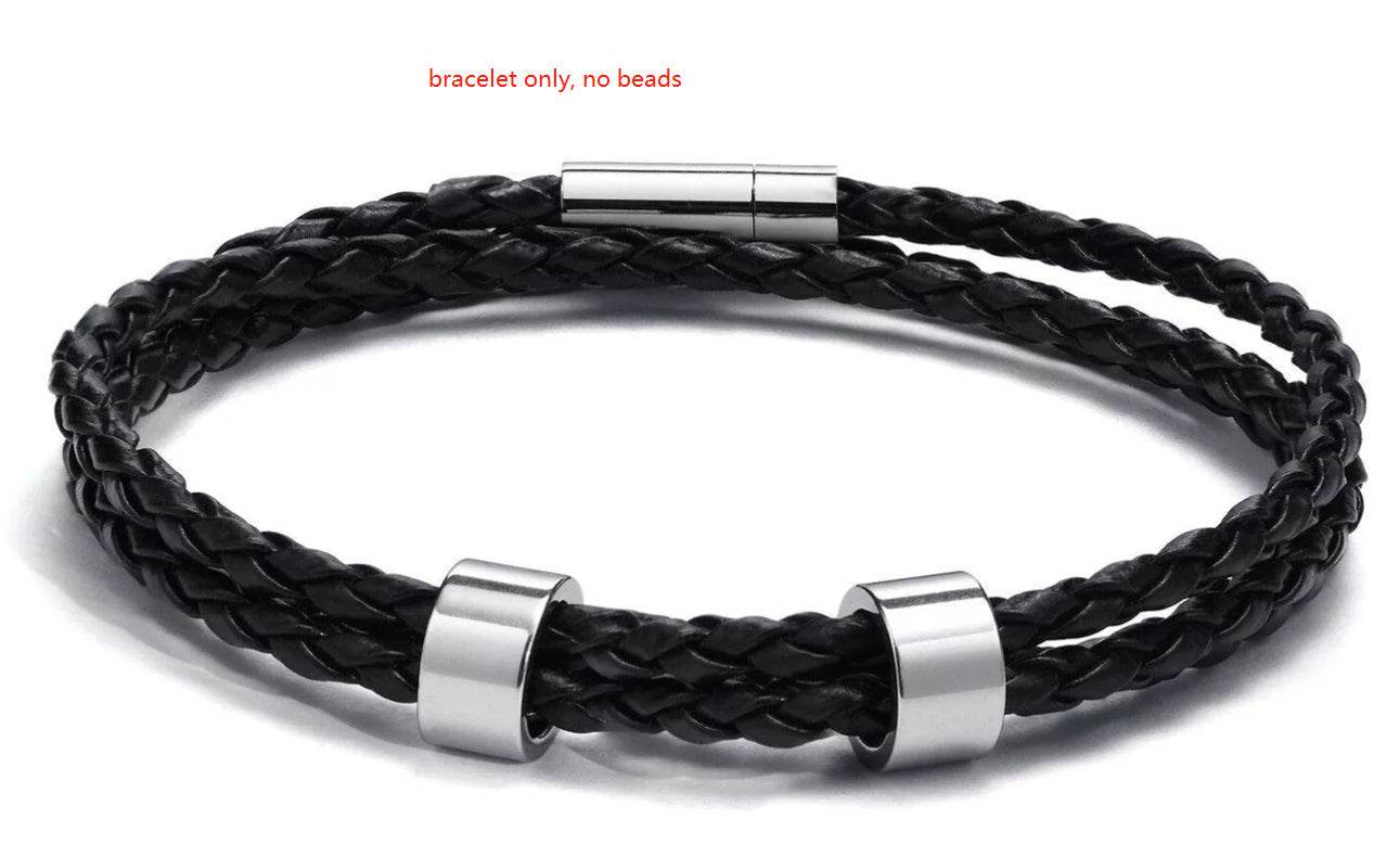 Black Leather Rope Bracelet For Men - Mubimart