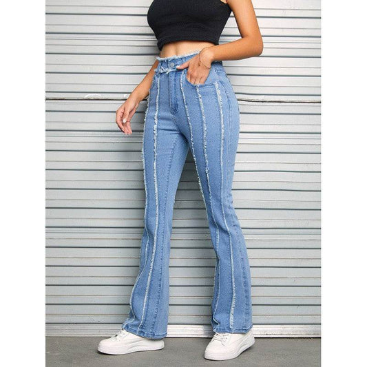 Slightly Flared Wool Edge Jeans - Mubimart